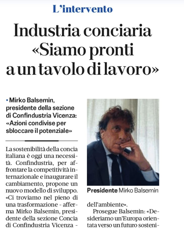 “Siamo pronti a un tavolo di lavoro” l’intervento del presidente di Sezione Concia, Mirko Balsemin, su Il Giornale di Vicenza